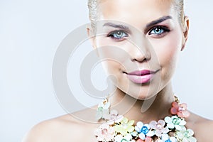 Fashion spring summer blond woman with perfect skin