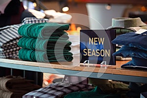 Fashion store new season, display of men clothing, shopping mall