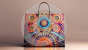 Fashion store shopping bag with multi colored patterns and elegant design