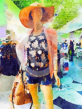 Fashion storefront mannequin summer fashion watercolor illustration