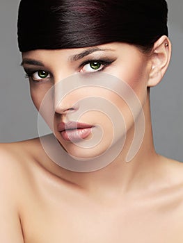 Fashion Stylish Beauty Portrait with healthy Hair. Beautiful Girl Face.Hairstyle