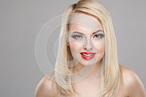 Fashion Stylish Beauty portrait of smiling beautiful blonde girl