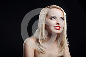 Fashion Stylish Beauty portrait of smiling beautiful blonde girl