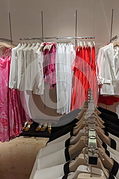 Fashion stylish clothing store. New collection of women clothes for summer
