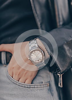 Fashion stylish watch on woman hand