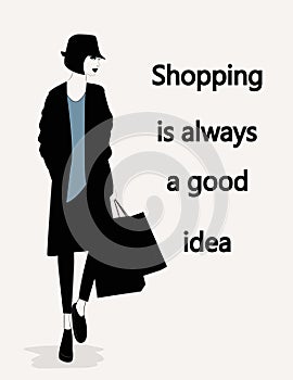 Fashion stylish woman with a quote