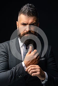 Fashion suit. Rich bearded man dressed in classic suits. Luxury mens clothing. Man in suit. Businessman confidence