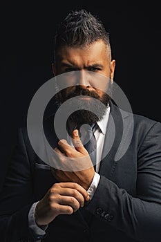 Fashion suit. Rich bearded man dressed in classic suits. Luxury mens clothing. Man in suit. Businessman confidence