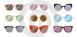 Fashion sunglasses accessory sun glasses spectacles plastic frame goggles modern eyeglasses vector illustration.