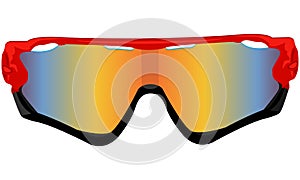Fashion sunglasses for skiing in a red frame glasses and colored rainbow