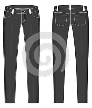 Fashion technical colored sketch of jeans in vector graphic