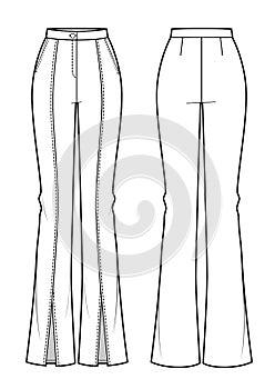 Fashion technical drawing of slit trousers