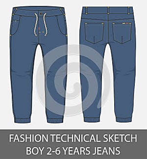 Fashion technical sketch boy 2-6 years jeans