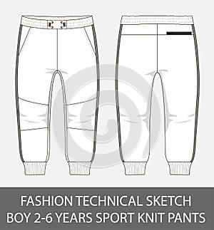 Fashion technical sketch boy 2-6 years sport knit pants