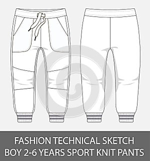 Fashion technical sketch boy 2-6 years sport knit pants