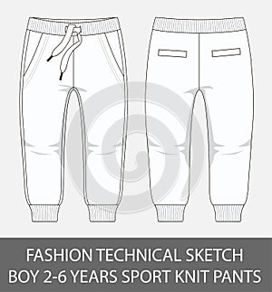 Fashion technical sketch boy 2-6 years sport knit pants