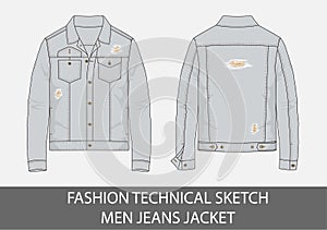 Fashion technical sketch men jeans jacket photo