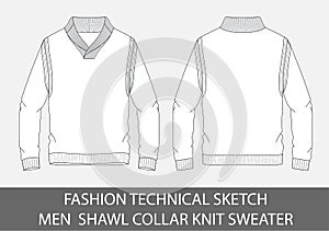 Fashion technical sketch men Shawl Collar Knit Sweater