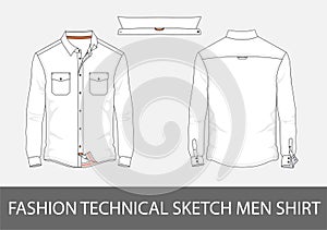 Fashion technical sketch men shirt with long sleeves in vector.