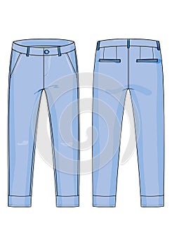 Fashion technical sketch of pants with cuffs in vector graphic