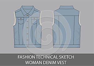 Fashion technical sketch woman denim vest