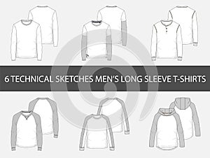 Fashion technical sketches of men`s Long Sleeve T-Shirts