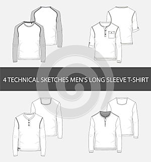 Fashion technical sketches of men`s Long Sleeve T-Shirts