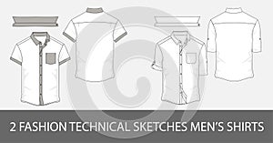 Set of Fashion technical sketches men`s shirts with short sleeves in vector. photo