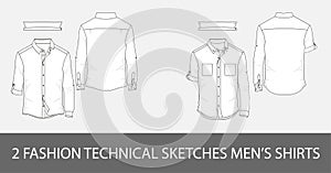 Fashion technical sketches men`s shirts with long sleeves