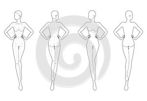 Fashion template 9 head for technical drawing.