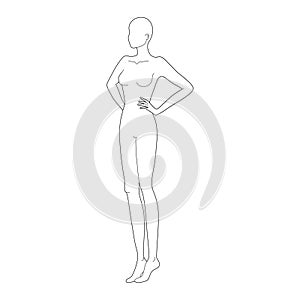 Fashion template 9 head for technical drawing with main lines.