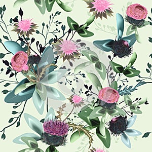 Fashion textile floral vector pattern with rustic clover flowers