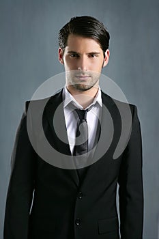 Fashion trendy elegant young black suit man