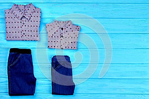 Fashion trendy look of baby-boy clothes.
