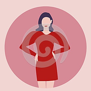 Fashion trendy woman in red dress, contemporary art poster, vector, collage