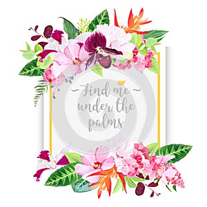 Fashion vector design square card with tropical flowers