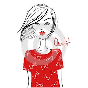 Fashion vector girl. Beautiful woman. Cute and young model with