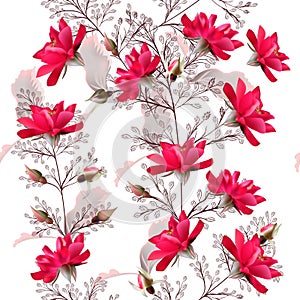 Fashion vector pattern with pink, red roses