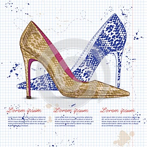 Fashion vector sketch womens shoes.