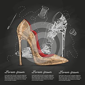 Fashion vector sketch womens shoes.