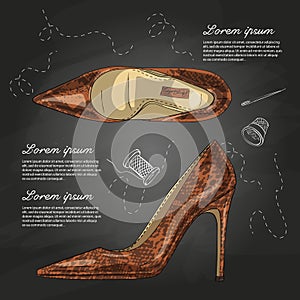 Fashion vector sketch womens shoes.