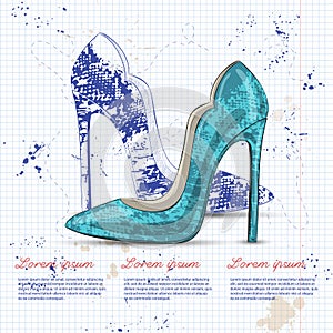 Fashion vector sketch womens shoes.
