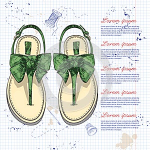 Fashion vector sketch womens shoes.