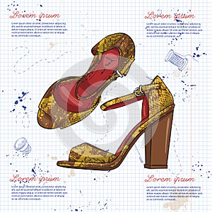 Fashion vector sketch womens shoes.