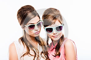 Fashion, vintage and sunglass with portrait of women in studio for elegant, pastel and beauty. Retro, confident and