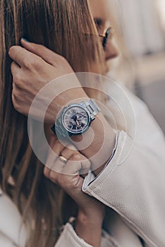 Fashion watch on woman hand