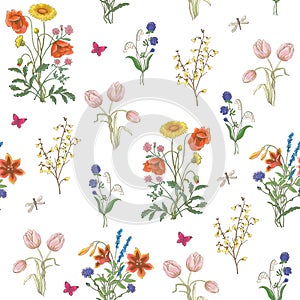 Fashion wildflowers seamless pattern. photo