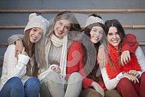 Fashion winter teens with beautiful smiles