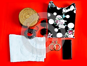 Fashion woman clothes and accessories set. Trendy and classy