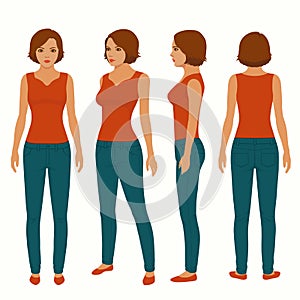 fashion woman isolated, front, back and side view